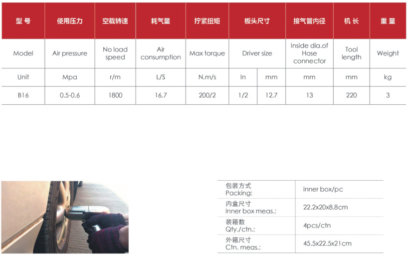 B16气动扳手数据