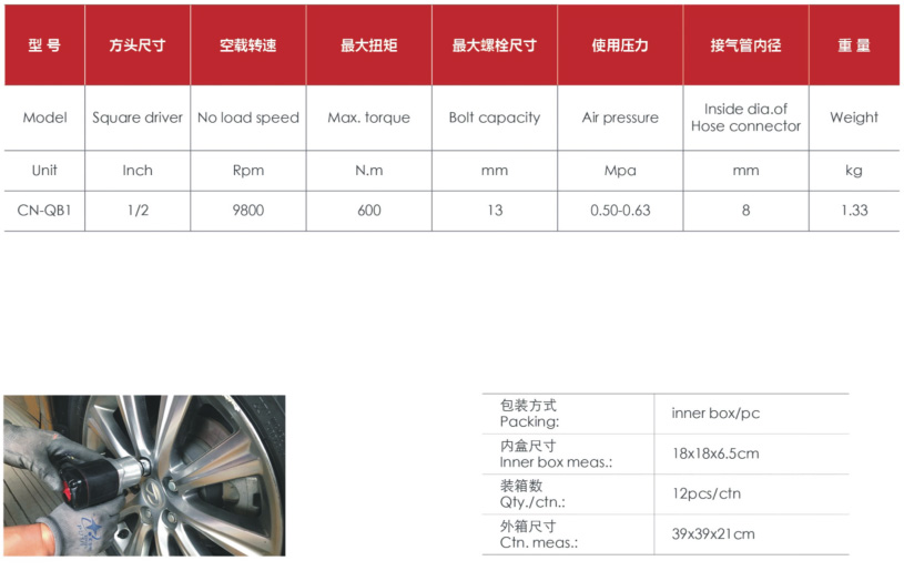 CN-QB1气动冲击扳手数据